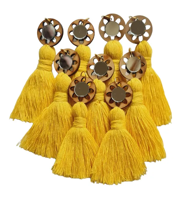 Bright_Yellow_Mini_Cotton_Handmade__Tassels_with_mirrors_,_Pack_of_10