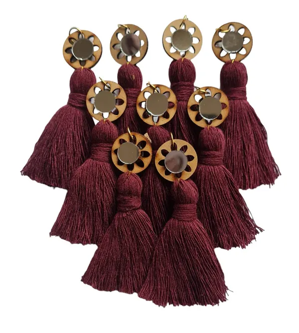 Burgundy_Mini_Cotton_Handmade__Tassels_with_mirrors_,_Pack_of_10
