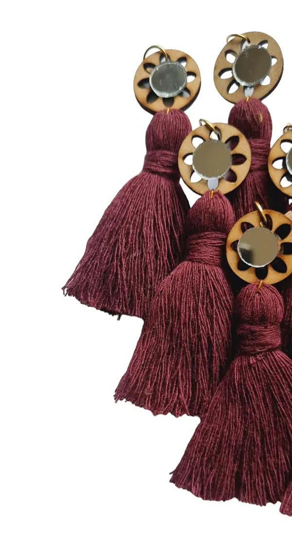 Burgundy_Mini_Cotton_Handmade__Tassels_with_mirrors_,_Pack_of_10