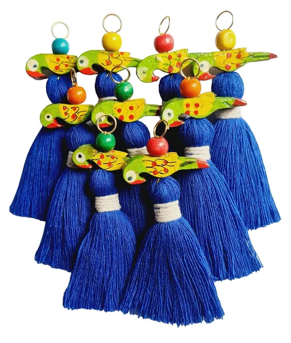 Mini_Cotton_Tassels_with_Parrots_(Pack_of_10)_(Royal_Blue)