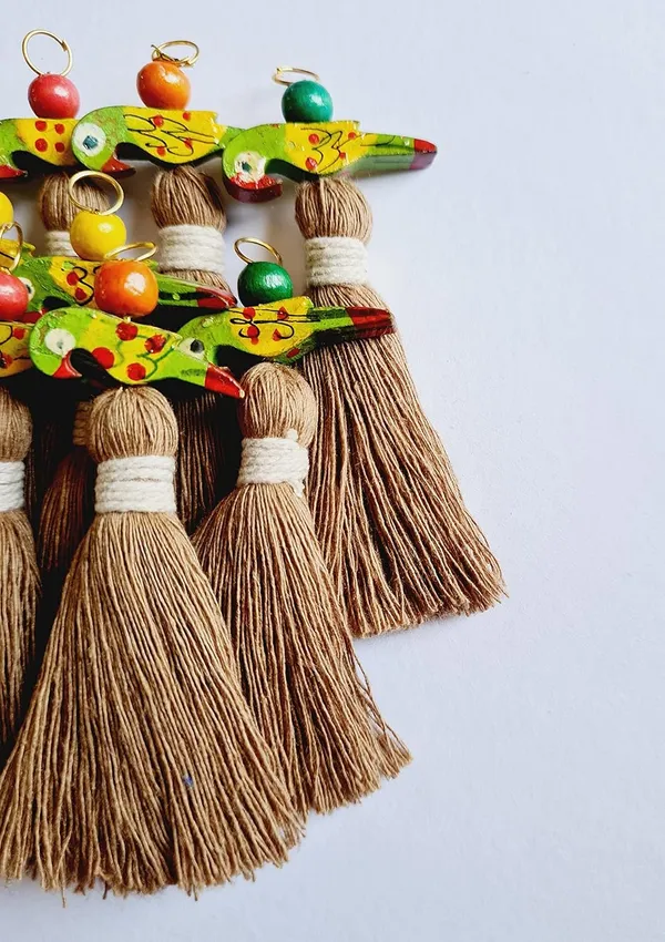 Mini_Cotton_Tassels_with_Parrots_(Pack_of_10)_(Dark_Beige)