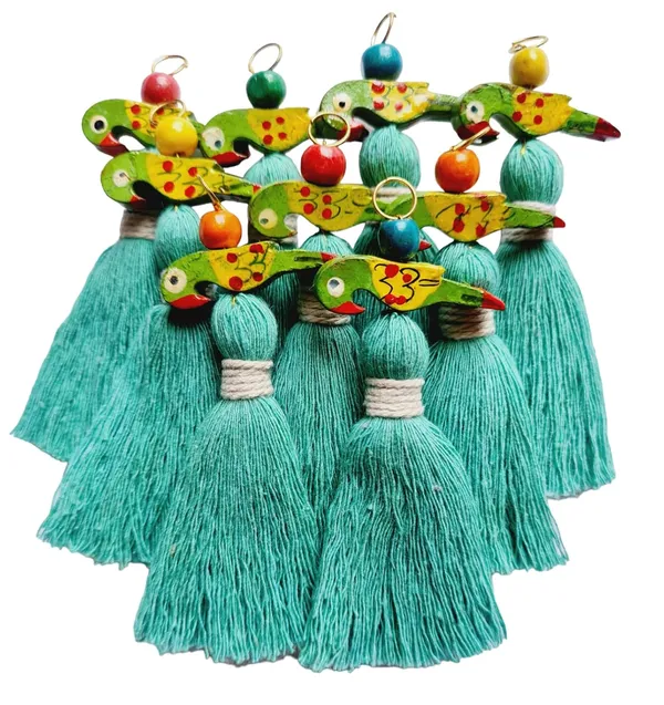 Mini_Cotton_Tassels_with_Parrots_(Pack_of_10)_(Turquoise_Blue)