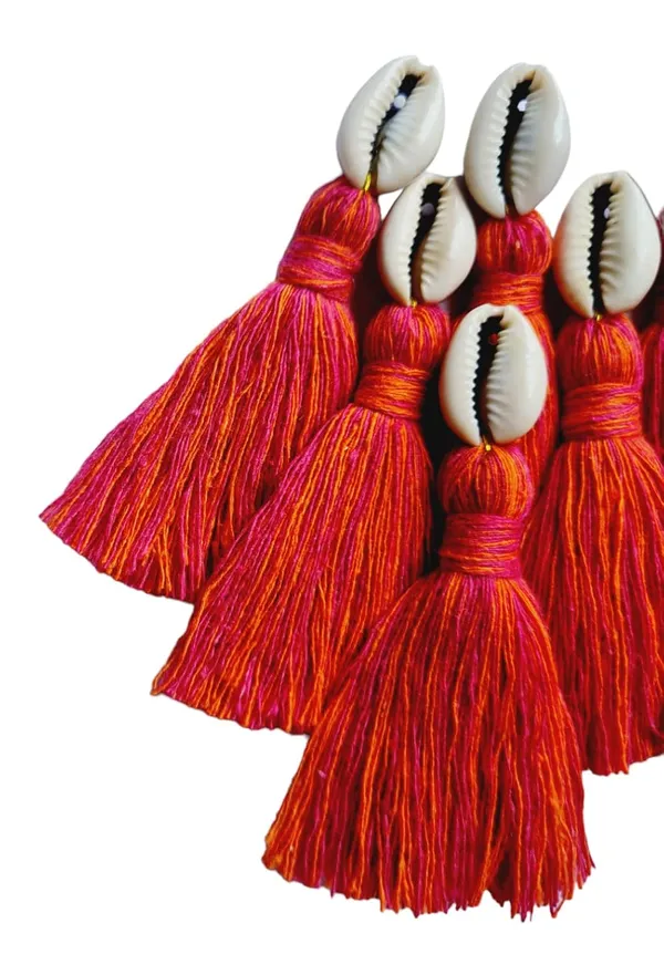 Mini_cotton_tassels_with_cowrie_shells_for_Saree/blouse/dupatta/DIY/Decor,_Pack_of_10_(Mix-_Dark_Pink_&_Orange)