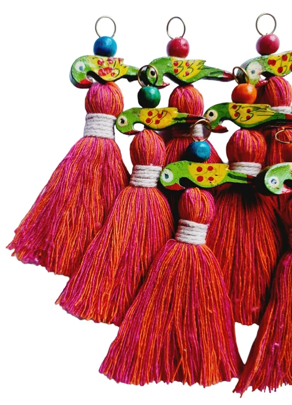 Mini_Cotton_Tassels_with_Parrots_(Pack_of_10)_(Mix-_Dark_Pink_&_Orange)
