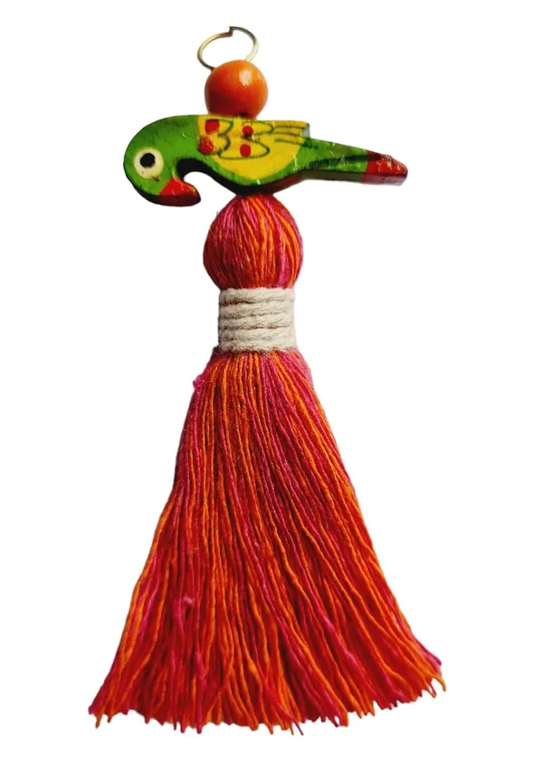 Mini_Cotton_Tassels_with_Parrots_(Pack_of_10)_(Mix-_Dark_Pink_&_Orange)