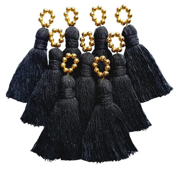 Mini_Cotton_Tassels_with_Golden_Pearls_for_Saree/Blouse/Dupatta/DIY/Decor,_Pack_of_10_(Black)