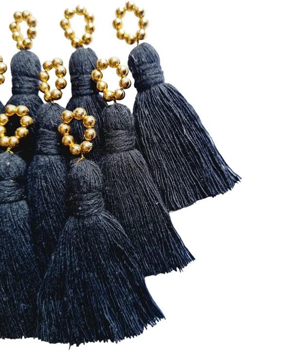 Mini_Cotton_Tassels_with_Golden_Pearls_for_Saree/Blouse/Dupatta/DIY/Decor,_Pack_of_10_(Black)