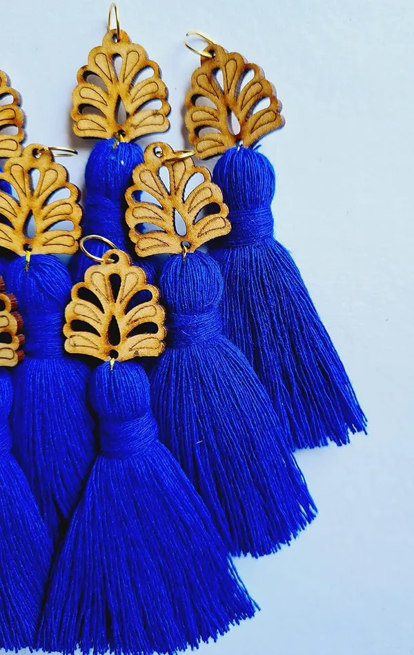 Royal_Blue_Mini_Cotton_Handmade__Tassels_with_wooden_leaf_,_Pack_of_10