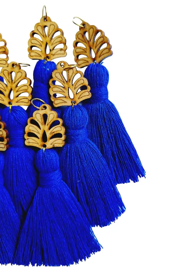 Royal_Blue_Mini_Cotton_Handmade__Tassels_with_wooden_leaf_,_Pack_of_10