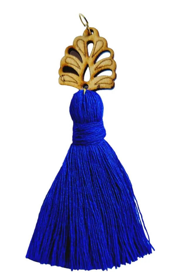 Royal_Blue_Mini_Cotton_Handmade__Tassels_with_wooden_leaf_,_Pack_of_10