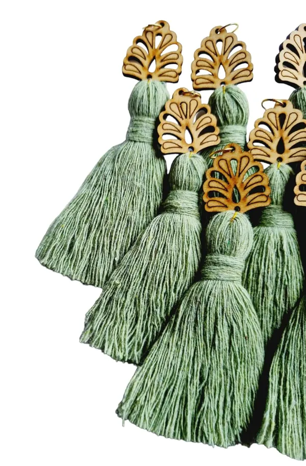 Seagreen_Mini_Cotton_Handmade__Tassels_with_wooden_leaf_,_Pack_of_10