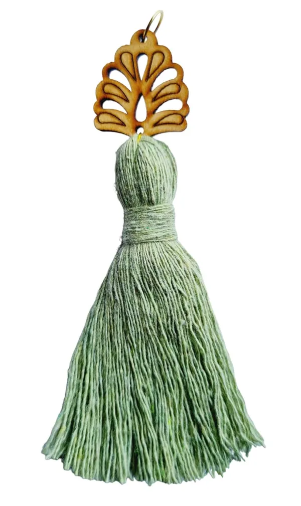 Seagreen_Mini_Cotton_Handmade__Tassels_with_wooden_leaf_,_Pack_of_10