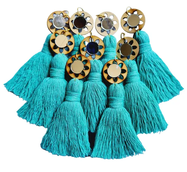 Turquoise_Blue_Mini_Cotton_Handmade__Tassels_with_mirrors_,_Pack_of_10