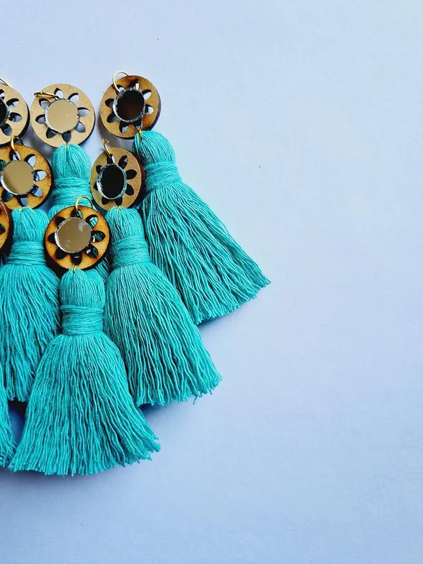 Turquoise_Blue_Mini_Cotton_Handmade__Tassels_with_mirrors_,_Pack_of_10