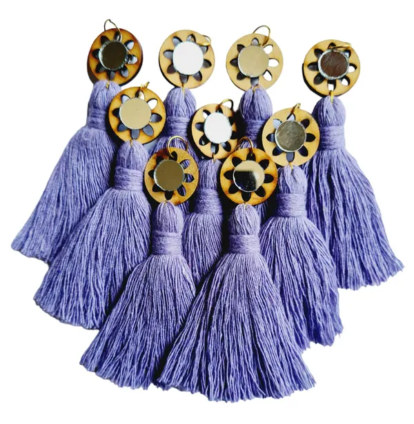 Lavender_Mini_Cotton_Handmade__Tassels_with_mirrors_,_Pack_of_10