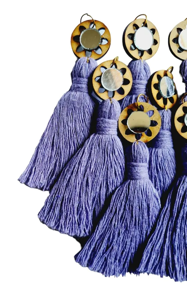 Lavender_Mini_Cotton_Handmade__Tassels_with_mirrors_,_Pack_of_10