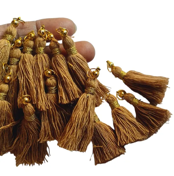 Micro_1.5_inch_Length_Cotton_Handmade_Tassels_for_Saree/Blouse/Dupatta/DIY/Decor_(Pack_of_12)_(Dark_Beige)