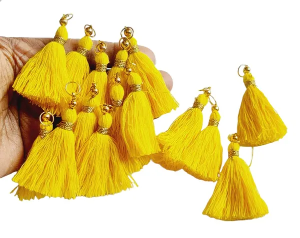 Micro_1.5_inch_Length_Cotton_Handmade_Tassels_for_Saree/Blouse/Dupatta/DIY/Decor_(Pack_of_12)_(Bright_Yellow)