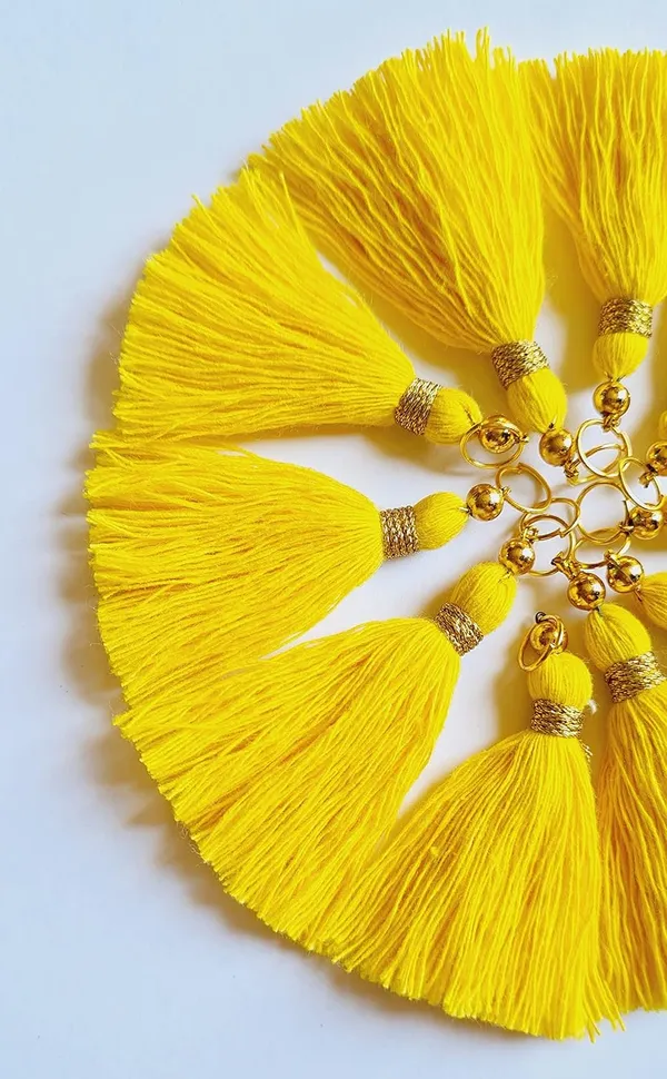 Micro_1.5_inch_Length_Cotton_Handmade_Tassels_for_Saree/Blouse/Dupatta/DIY/Decor_(Pack_of_12)_(Bright_Yellow)