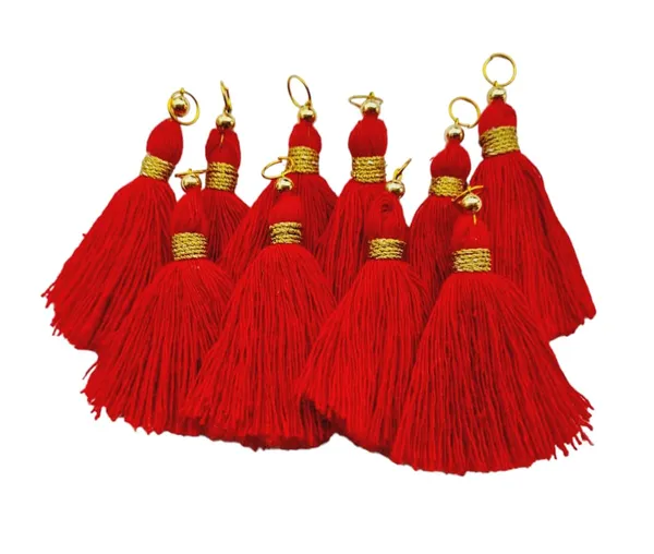 Micro_1.5_inch_Length_Cotton_Handmade_Tassels_for_Saree/Blouse/Dupatta/DIY/Decor_(Pack_of_12)_(Red)