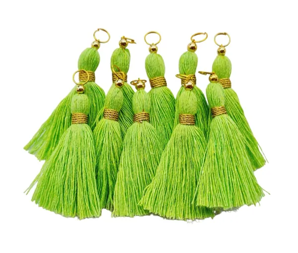 Micro_1.5_inch_Length_Cotton_Handmade_Tassels_for_Saree/Blouse/Dupatta/DIY/Decor_(Pack_of_12)_(Parrot_Green)