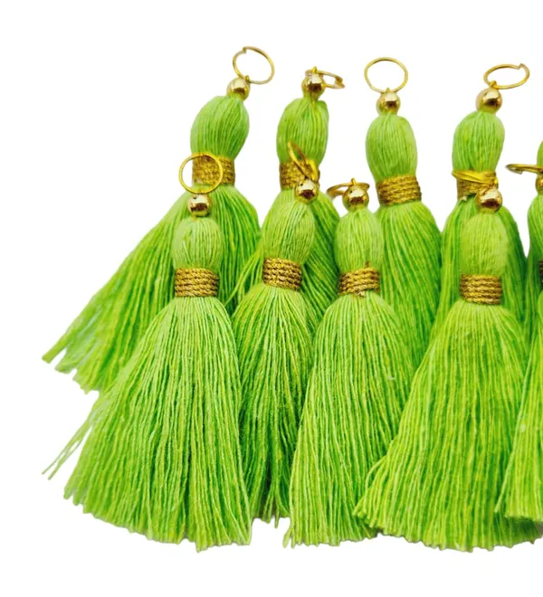 Micro_1.5_inch_Length_Cotton_Handmade_Tassels_for_Saree/Blouse/Dupatta/DIY/Decor_(Pack_of_12)_(Parrot_Green)