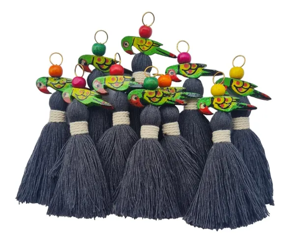 Mini_Cotton_Tassels_with_Parrots_(Pack_of_10)_(Dark_Grey)