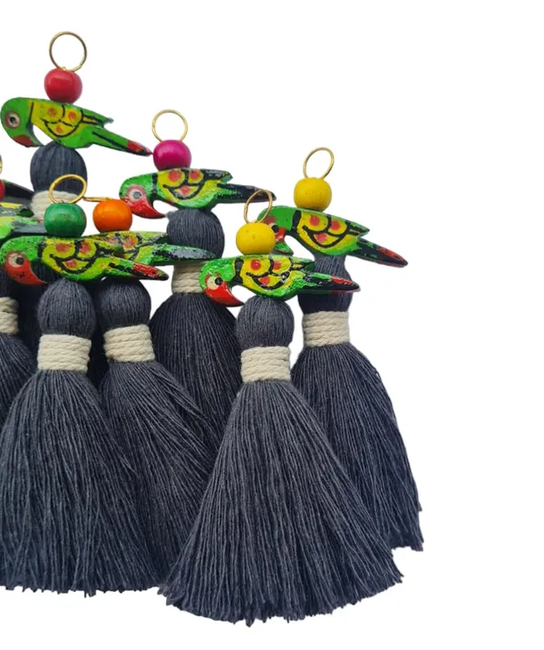 Mini_Cotton_Tassels_with_Parrots_(Pack_of_10)_(Dark_Grey)