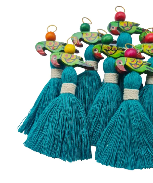 Zippy_Flora_Mini_Cotton_Tassels_with_Parrots_(Pack_of_10)_(Aqua_Blue)