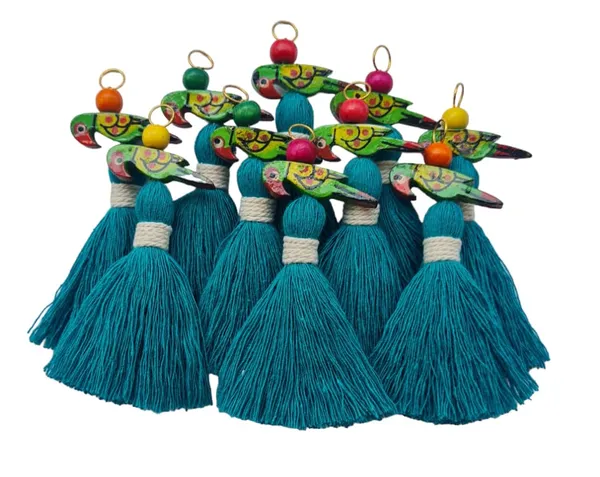 Zippy_Flora_Mini_Cotton_Tassels_with_Parrots_(Pack_of_10)_(Aqua_Blue)