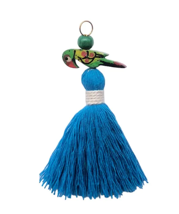Mini_Cotton_Tassels_with_Parrots_(Pack_of_10)_(Firozi)