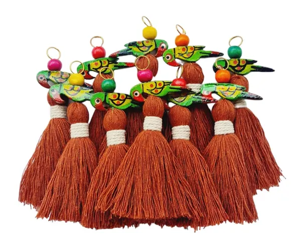 Mini_Cotton_Tassels_with_Parrots_(Pack_of_10)_(Rust_Brown)
