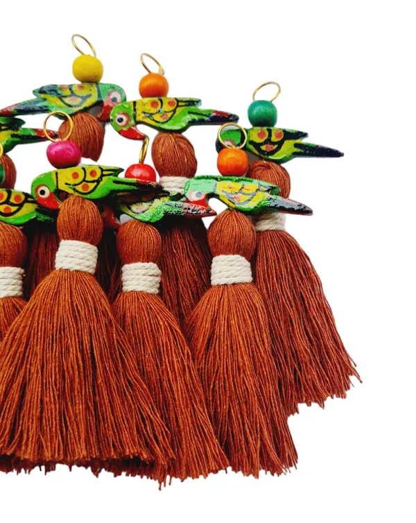 Mini_Cotton_Tassels_with_Parrots_(Pack_of_10)_(Rust_Brown)