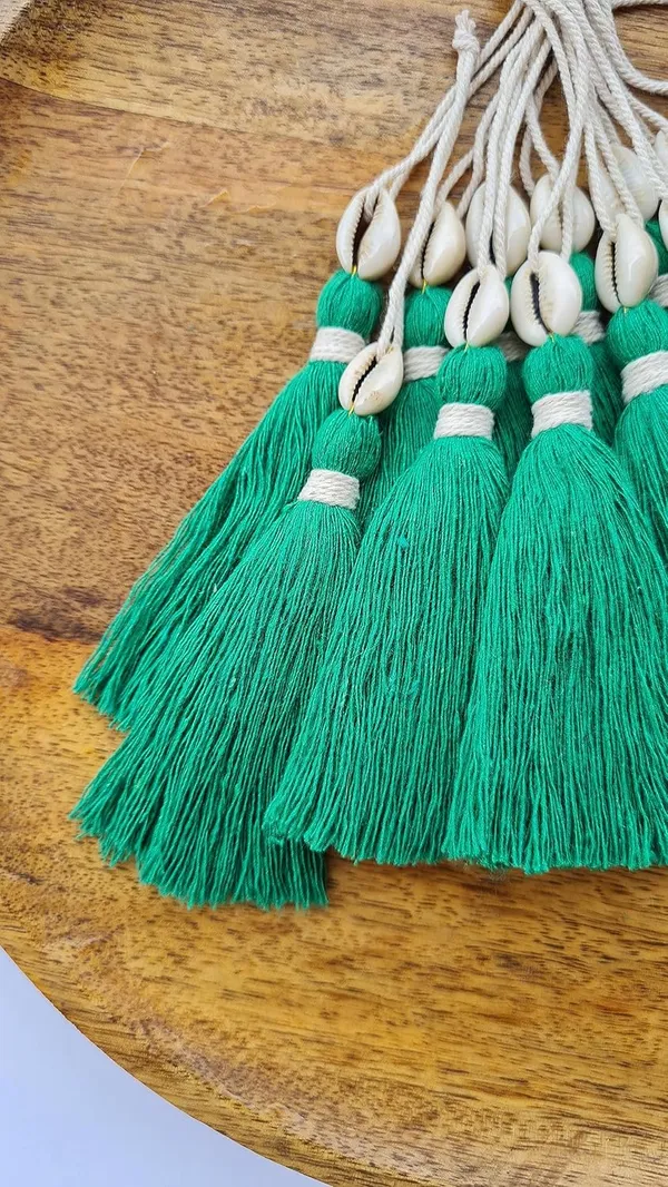 Long_Handmade_Cotton_Tassels_with_Cowrie_Shells_for_DIY_&_Crafts_Project,_Pack_of_10_(Dark_Green)
