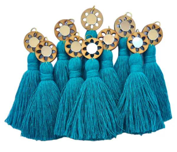 Aqua_Blue_Mini_Cotton_Handmade__Tassels_with_mirrors_,_Pack_of_10