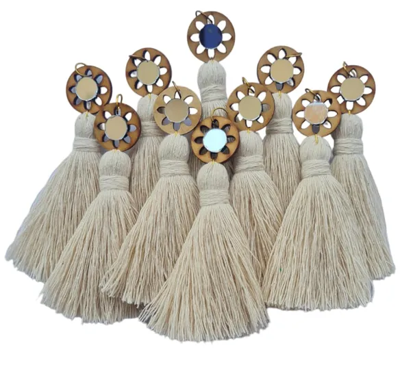 Off_White_Mini_Cotton_Handmade_Tassels_with_mirrors_,_Pack_of_10