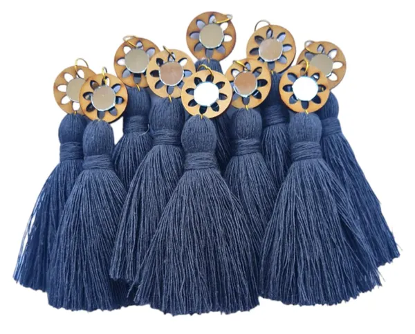 Dark_Grey_Mini_Cotton_Handmade__Tassels_with_mirrors_,_Pack_of_10