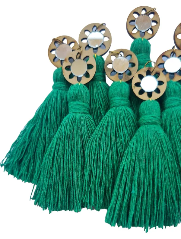 Dark_Green_Mini_Cotton_Handmade__Tassels_with_mirrors_,_Pack_of_10