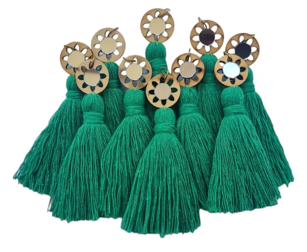 Dark_Green_Mini_Cotton_Handmade__Tassels_with_mirrors_,_Pack_of_10