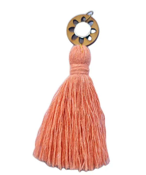 Peach__Mini_Cotton_Handmade__Tassels_with_mirrors_,_Pack_of_10