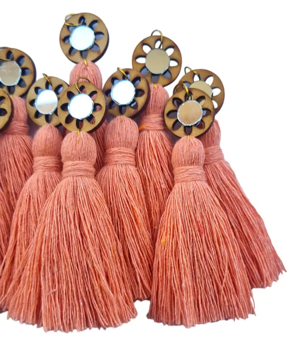 Peach__Mini_Cotton_Handmade__Tassels_with_mirrors_,_Pack_of_10
