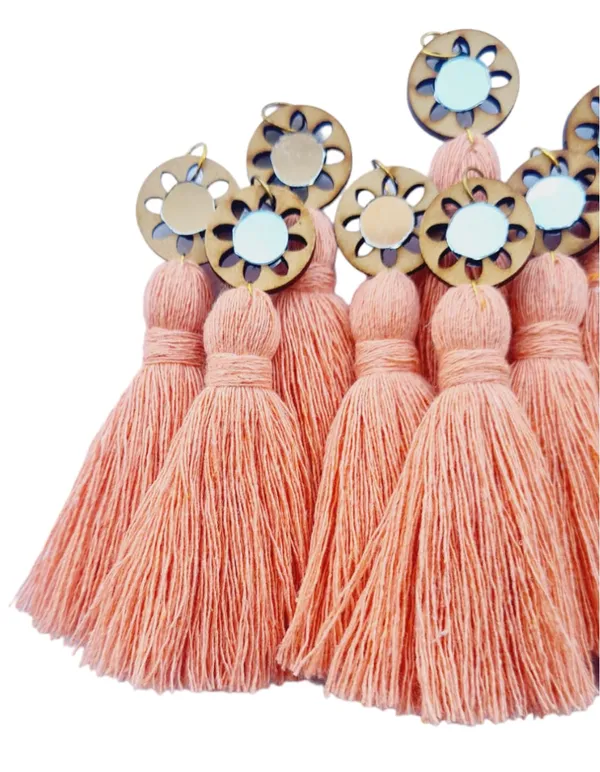 Peach__Mini_Cotton_Handmade__Tassels_with_mirrors_,_Pack_of_10