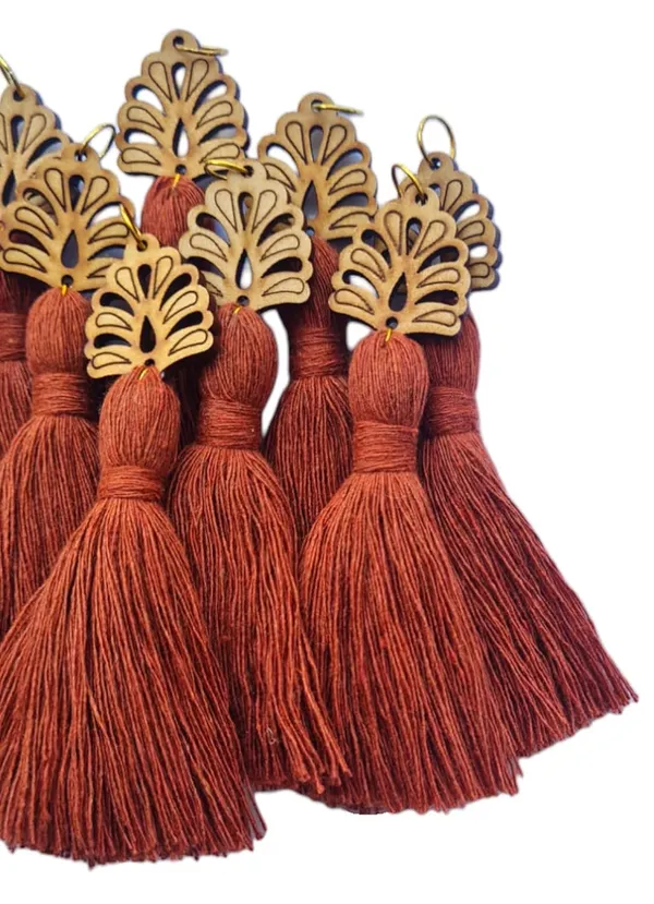 Rust_Brown_Mini_Cotton_Handmade_Tassels_with_wooden_leaf_,_Pack_of_10