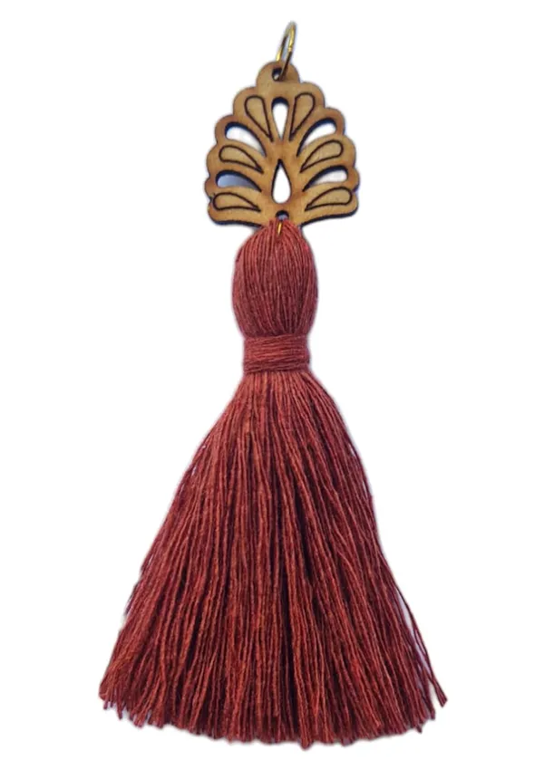 Rust_Brown_Mini_Cotton_Handmade_Tassels_with_wooden_leaf_,_Pack_of_10