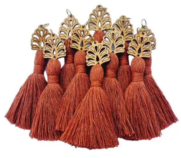 Rust_Brown_Mini_Cotton_Handmade_Tassels_with_wooden_leaf_,_Pack_of_10