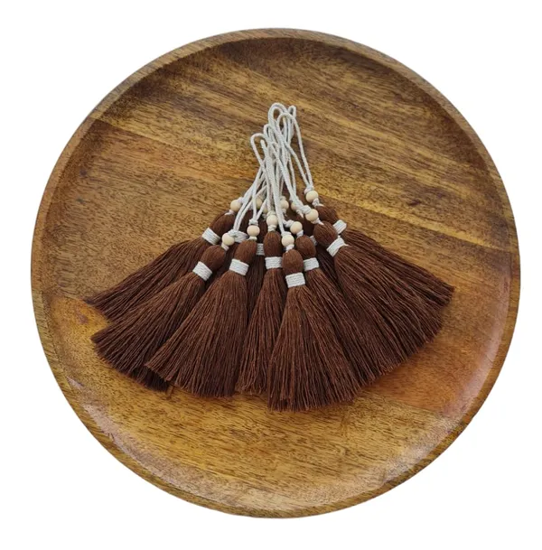 Chocolate_Brown_Long_Cotton_Handmade_Tassels_With_Wooden_Beads,_Pack_Of_10