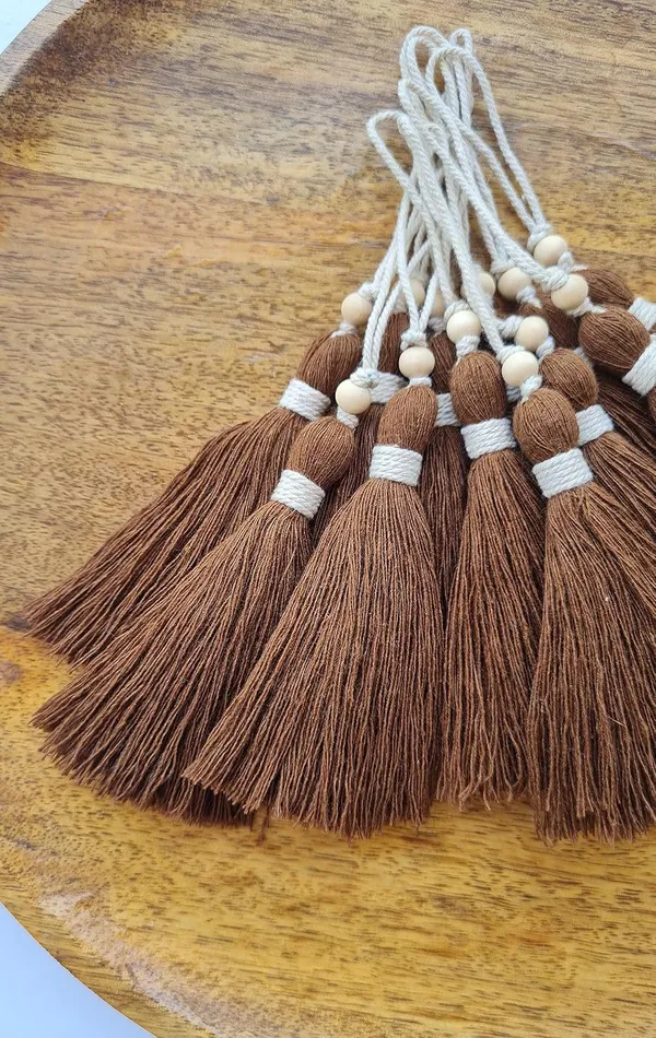 Chocolate_Brown_Long_Cotton_Handmade_Tassels_With_Wooden_Beads,_Pack_Of_10