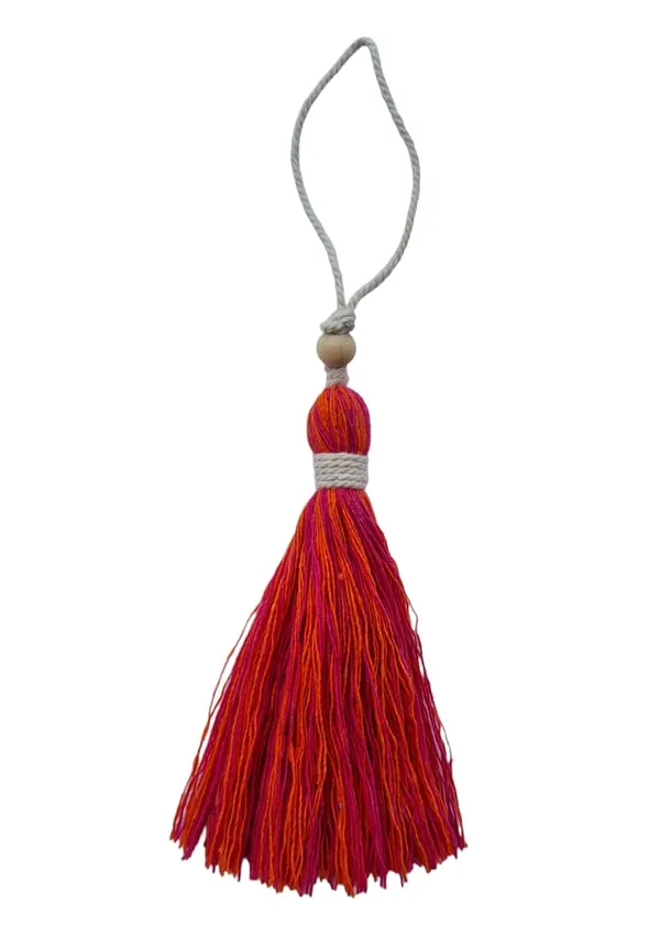 Mix-_Dark_Pink_&_Orange_Long_Cotton_Handmade_Tassels_With_Wooden_Beads_,_Pack_Of_10
