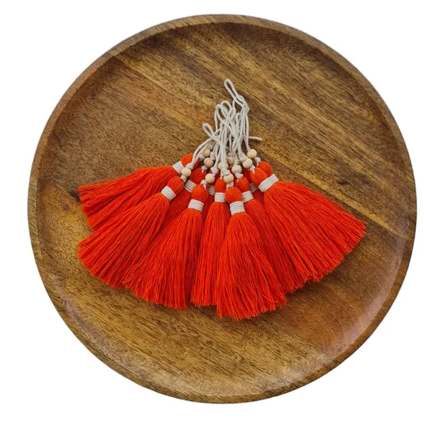 Orange_Long_Cotton_Handmade_Tassels_With_Wooden_Beads_Pack_Of_10