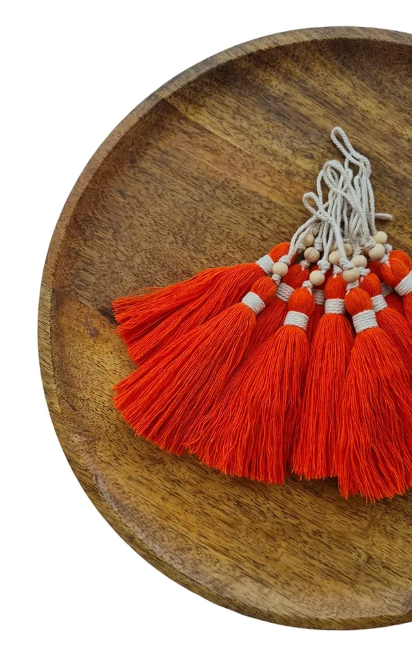 Orange_Long_Cotton_Handmade_Tassels_With_Wooden_Beads_Pack_Of_10